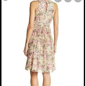 Adrianna Papell Pleated halter neck fit and flare